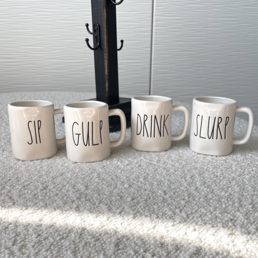 Rae Dunn Magenta Set of 4 Espresso Mugs | SIP, GULP, DRINK, SLURP